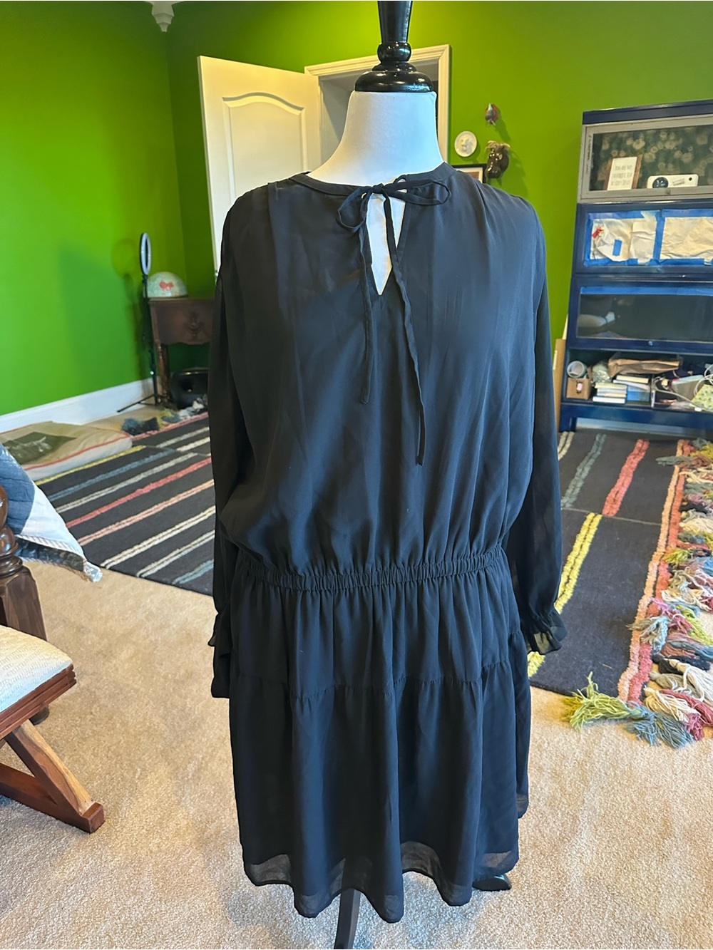 ABLE Sheer Long Sleeve Black Melinda Tiered Dress Plus Size